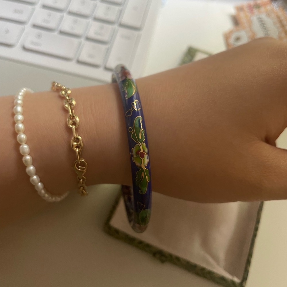 Floral Blue Bangle Bracelet - Qing Chinese Style Fashion Jewlery